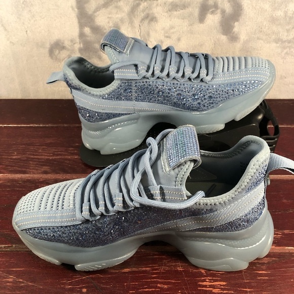 Steve Madden Women's Maxima Rhinestone-Trim Trainer Sneakers Blue Size 6 - Picture 3 of 11